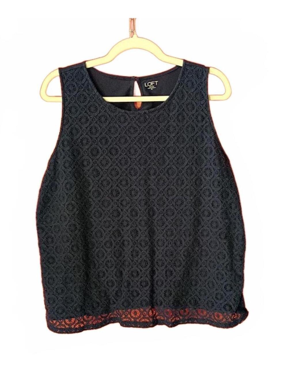 LOFT Navy Sleeveless Lace-Trim Tank Top Size XL
